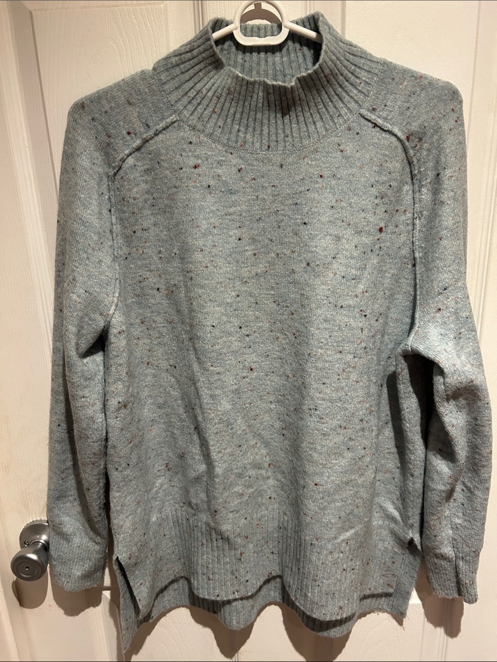 Loft  Light Blue Speckled Mock Neck Sweater
